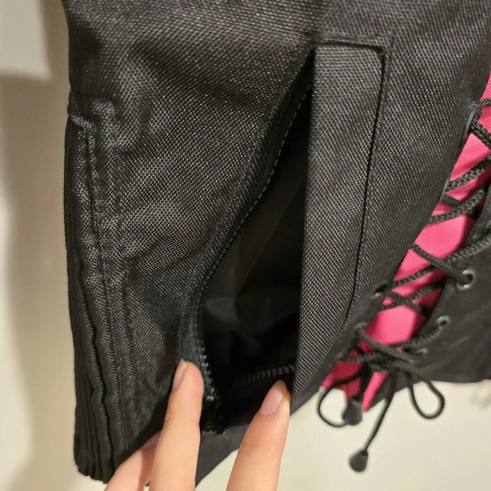 I-K Textiles Motorcycle Jacket XL Womens Black Pink Full Zip Biker Moto Y2K